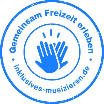Darstellung eines Stempels mit der Aufschrift „Gemeinsam Freizeit erleben. inklusives-musizieren.de“